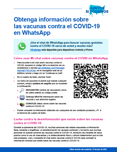 Get COVID-19 Vaccine Info on WhatsApp — Spanish