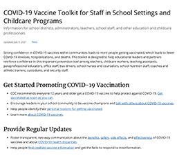 COVID-19 Vaccine Toolkit for Staff in School Settings and Childcare Programs