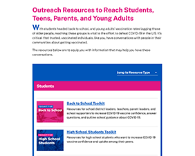 Outreach Resources to Reach Students, Teens, Parents, and Young Adults 