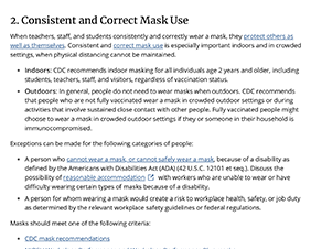 Consistent and Correct Mask Use in Schools and on Buses
