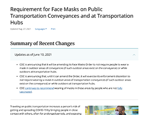 Requirement for Face Masks on Public Transportation Conveyances and at Transportation Hubs