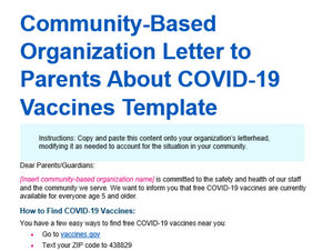 Community-Based Organization Letter to Parents About COVID-19 Vaccines Template