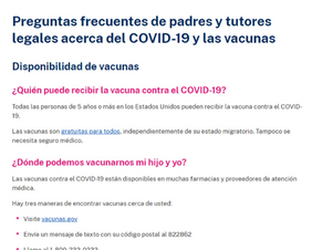 Frequently Asked Questions From Parents/Guardians About COVID-19 and the Vaccines  — Spanish