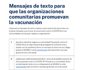 Text Messages for Community-Based Organizations to Encourage Vaccination — Spanish