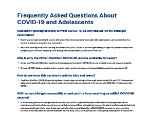 Frequently Asked Questions About COVID-19 and Adolescents