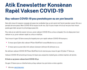 Enewsletter Article About COVID-19 Vaccine Boosters — Haitian Creole