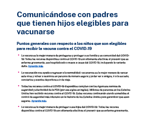 Communicating With Vaccine-Eligible Children and Parents — Spanish