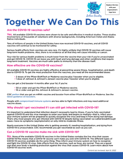 Together We Can Do This Fact Sheets for NE, NW, Plains, SW and All Regions