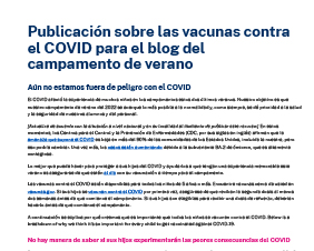 Summer Camp Blog Post About COVID-19 Vaccines — Spanish