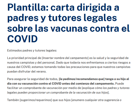 Letter to Parents/Guardians About COVID-19 Vaccines Template — Spanish