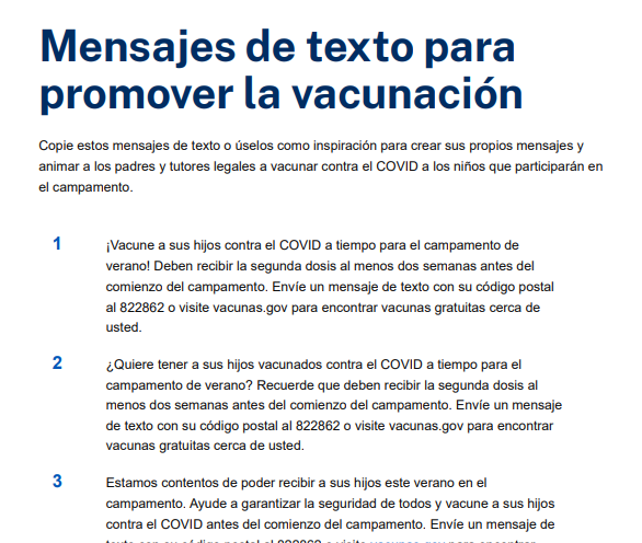 Text Messages to Encourage Vaccination — Spanish