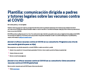 Letter to Parents/Guardians of Patients About COVID-19 Vaccines Template — Spanish