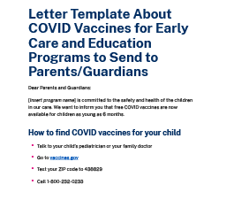 Letter Template About COVID Vaccines for Early Care and Education Programs to Send to Parents/Guardians 