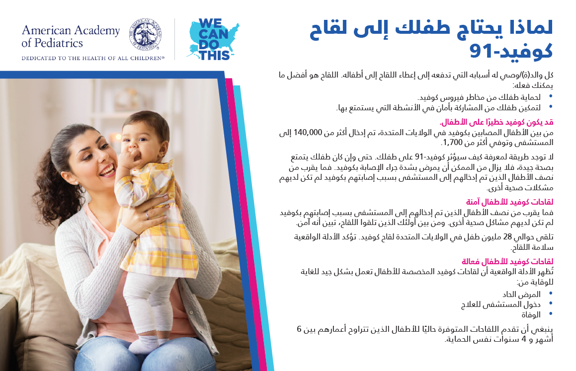 COVID Vaccine Conversation Card for Parents/Guardians — Arabic