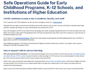 Safe Operations Guide for Early Childhood Programs, K–12 Schools, and Institutions of Higher Education