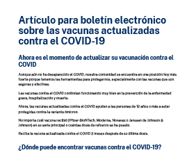 Enewsletter Article About Updated COVID-19 Vaccines — Spanish