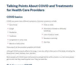 Talking Points About COVID and Treatments for Health Care Providers