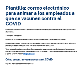 Email Template for Encouraging Employees to Get a COVID Vaccine — Spanish