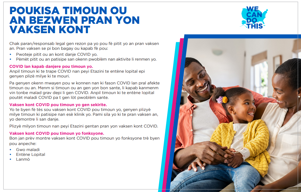 COVID Vaccine Conversation Card for Parents/Guardians — Haitian Creole
